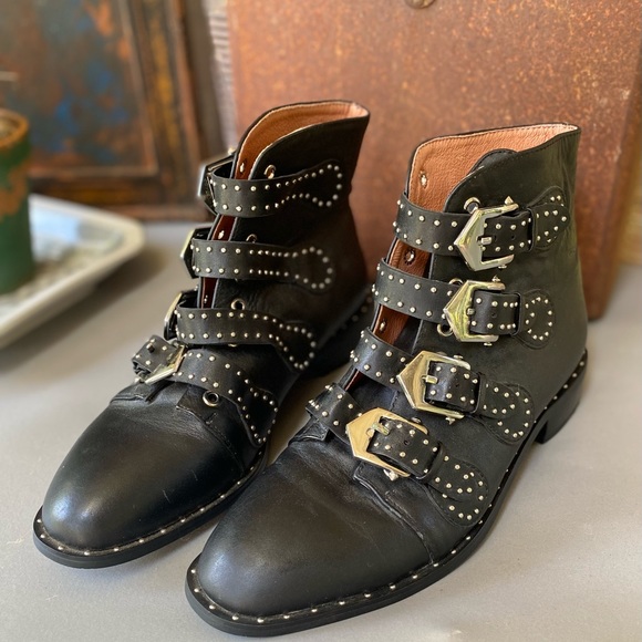 Studded strappy Black Ankle Boots - Picture 2 of 7